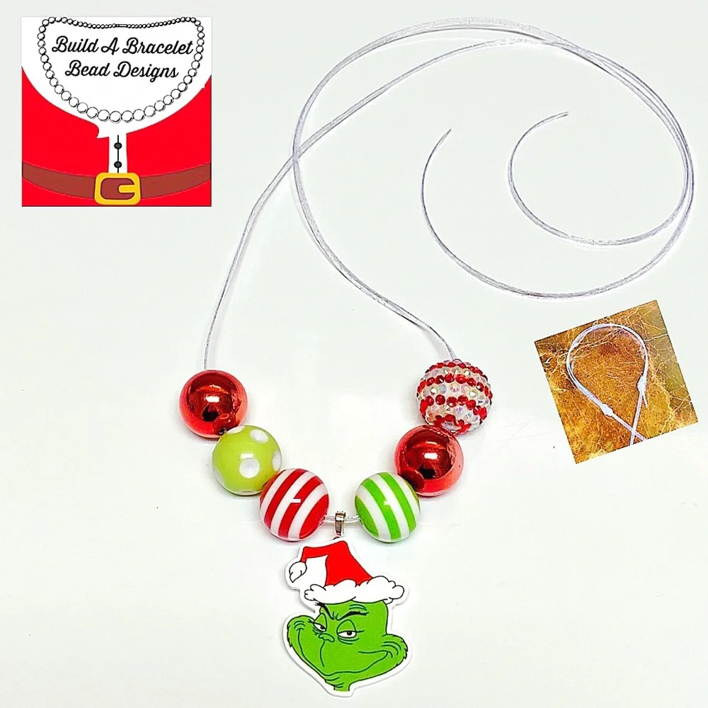 Handmade Grinch “You’re a Mean One” Adjustable Beaded Holiday Necklace